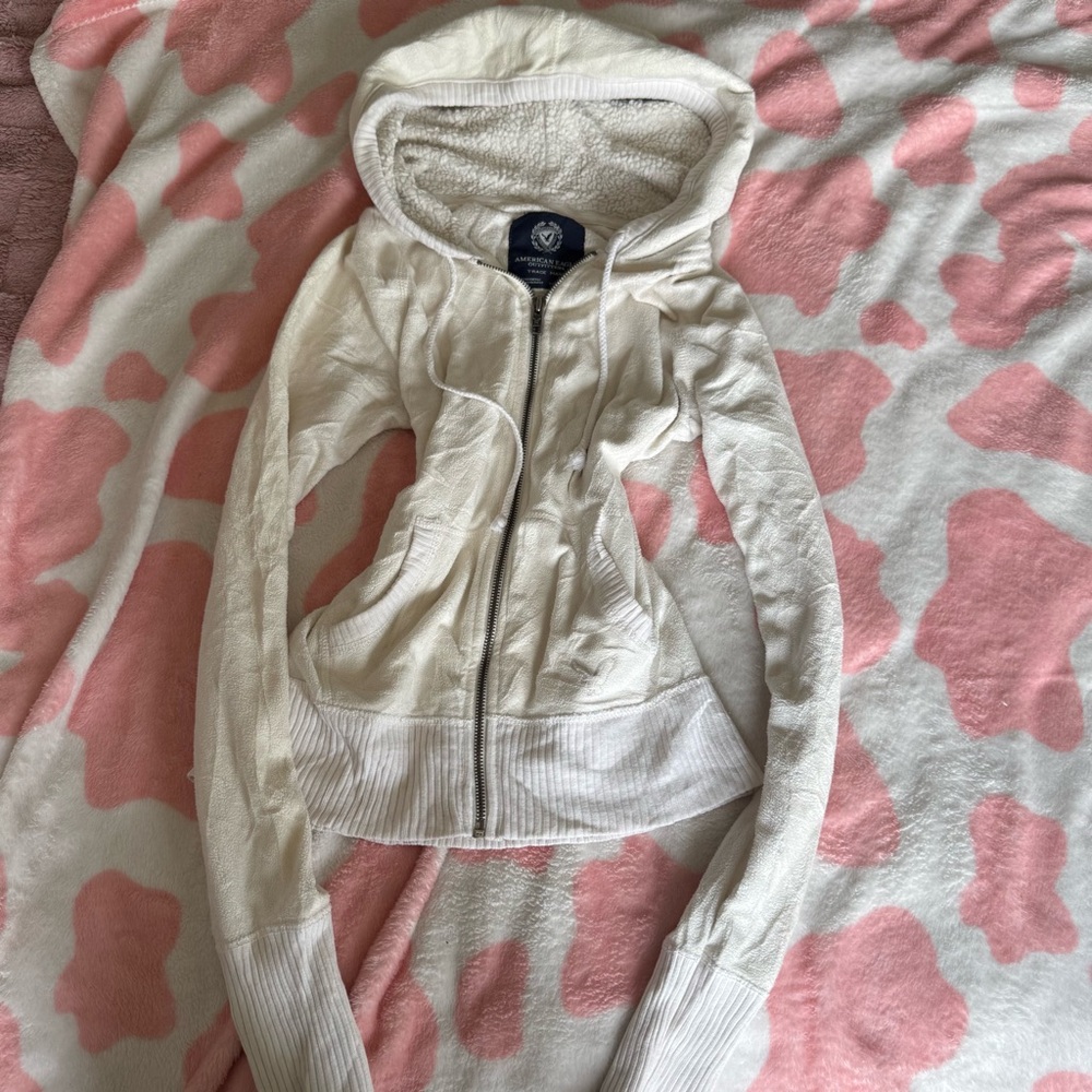 American Eagle Outfitters Cream Sherpa-Lined Zip Hoodie